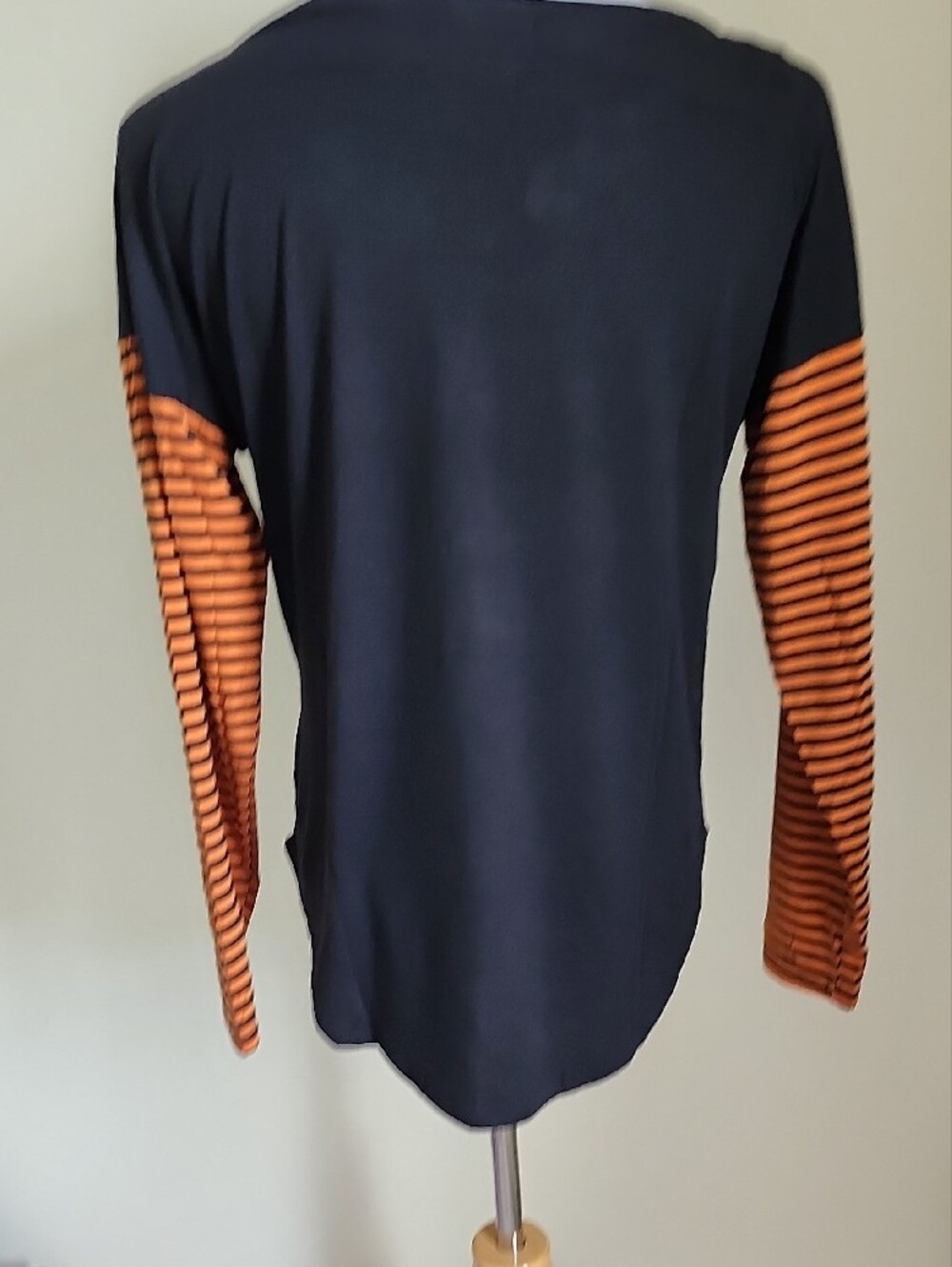 Poof! Black Long Sleeve Halloween Top with Orange Striped Sleeves - Medium - Picture 4 of 8